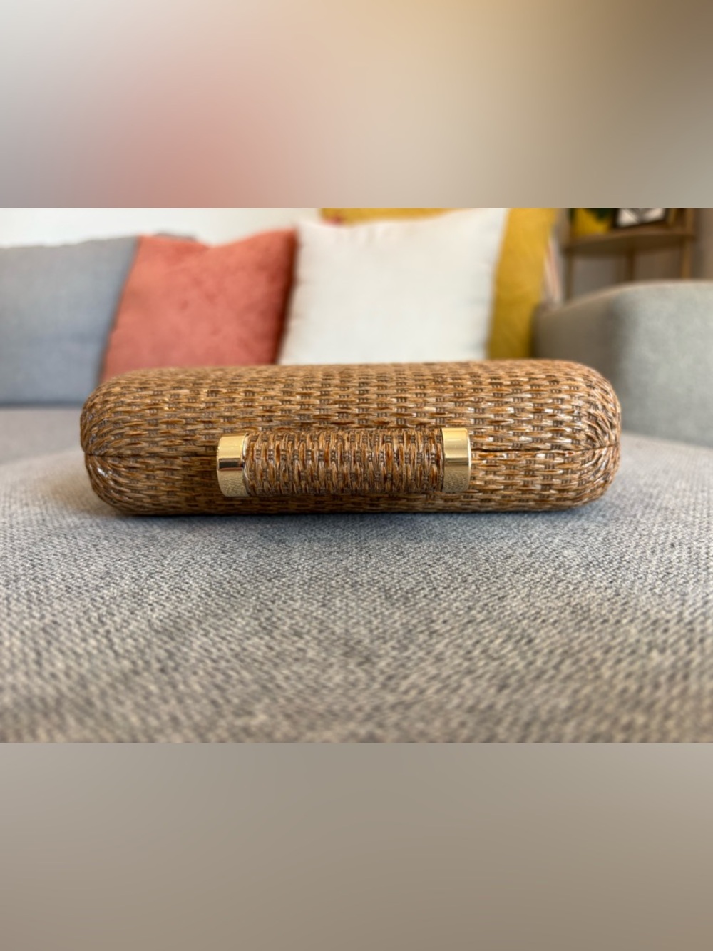 Woven Clutch Crossbody Purse Party Summer Beach Vacation Festival Bag Gold Chain - Picture 6 of 15